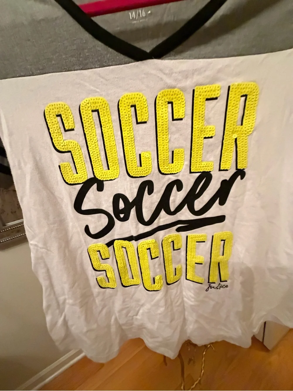 Justice Gray, White & Yellow 'Soccer' Graphic Tee